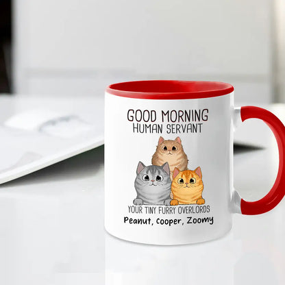"Good Morning, Human Servant" Custom Cat Name Mug Furry Overlord Edition