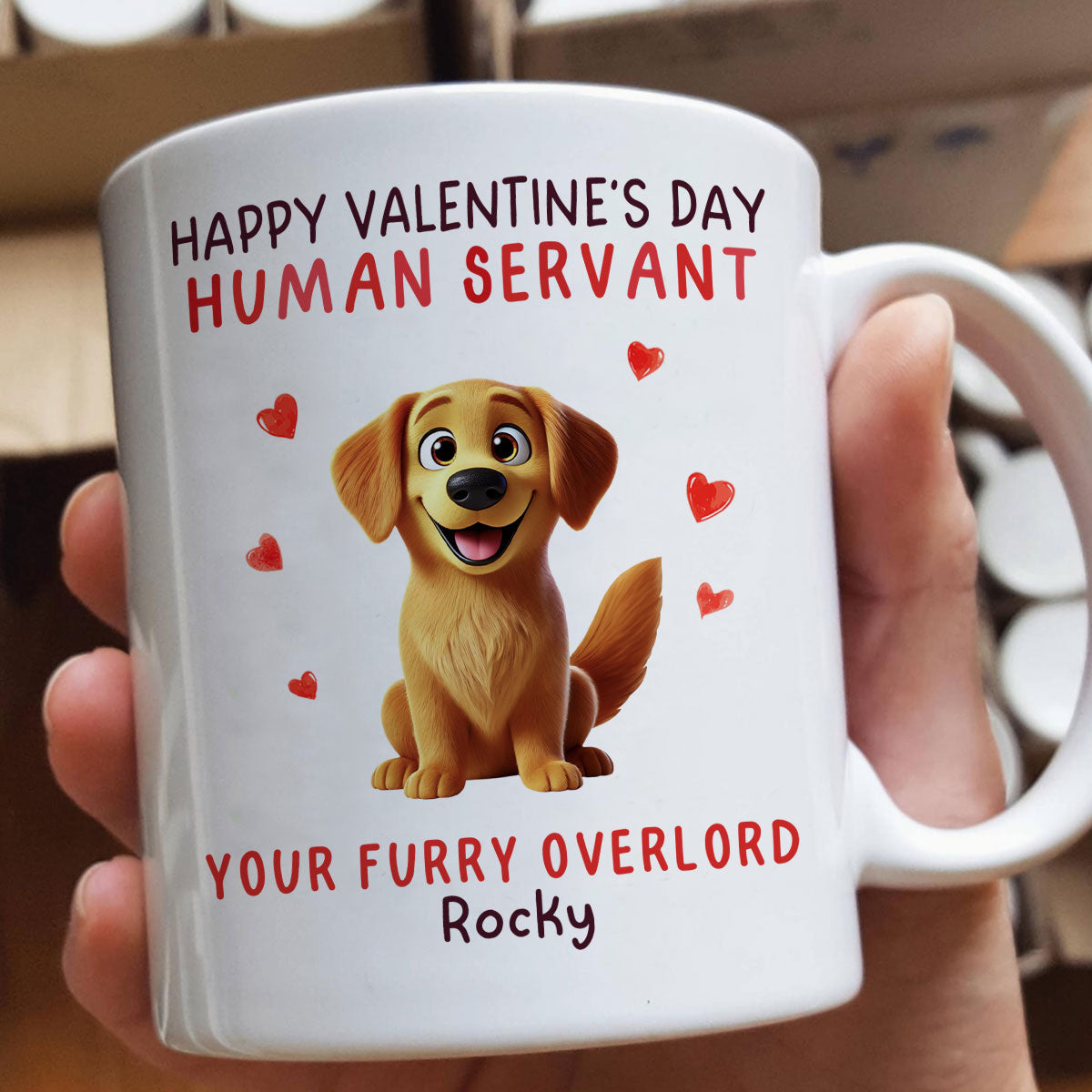 Funny Cartoon Dogs Happy Dog Human Servant Personalized Mug, Funny Gift For Dog Lovers