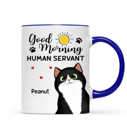 Good Morning Human Servant Cute Peeking Fluffy Cat Personalized Mug