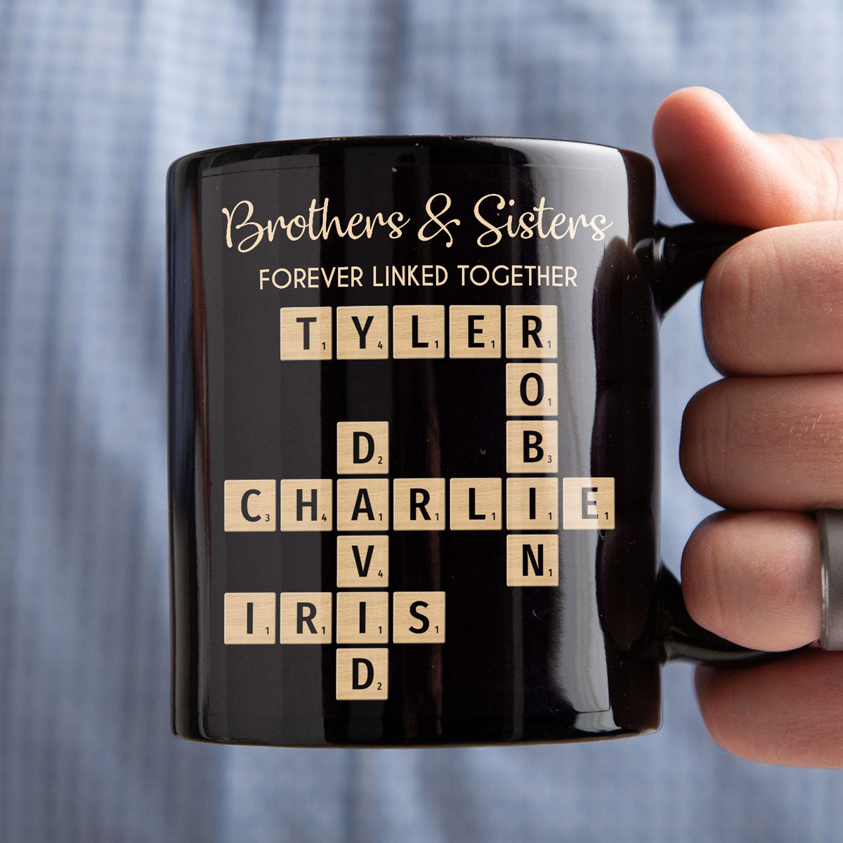Brothers & Sisters Forever Linked Together Crossword Puzzle Art - Personalized Mug - Gift For Brothers, Sisters, Siblings, Family