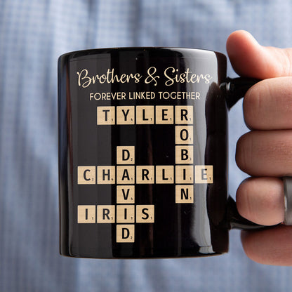 Brothers & Sisters Forever Linked Together Crossword Puzzle Art - Personalized Mug - Gift For Brothers, Sisters, Siblings, Family