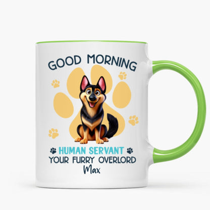 Funny Cartoon Dogs Good Morning Dog Human Servant Personalized Mug, Funny Gift For Dog Lovers