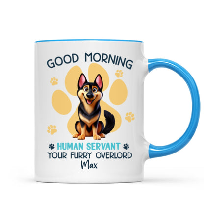 Funny Cartoon Dogs Good Morning Dog Human Servant Personalized Mug, Funny Gift For Dog Lovers