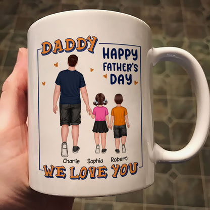 Dad Daughter Son Walking Back View Personalized Mug
