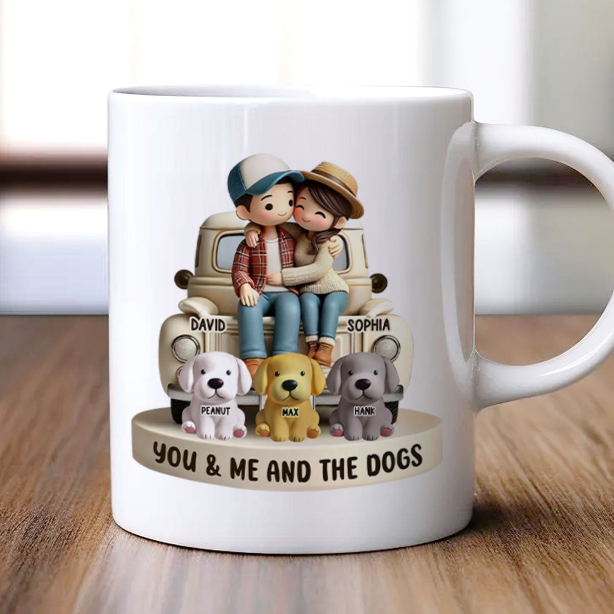 Couple On Truck You Me And The Dog Cats Personalized Mug, Heartfelt Gift For Couple, For Dog Lovers, Cat Lovers, Pet Lovers