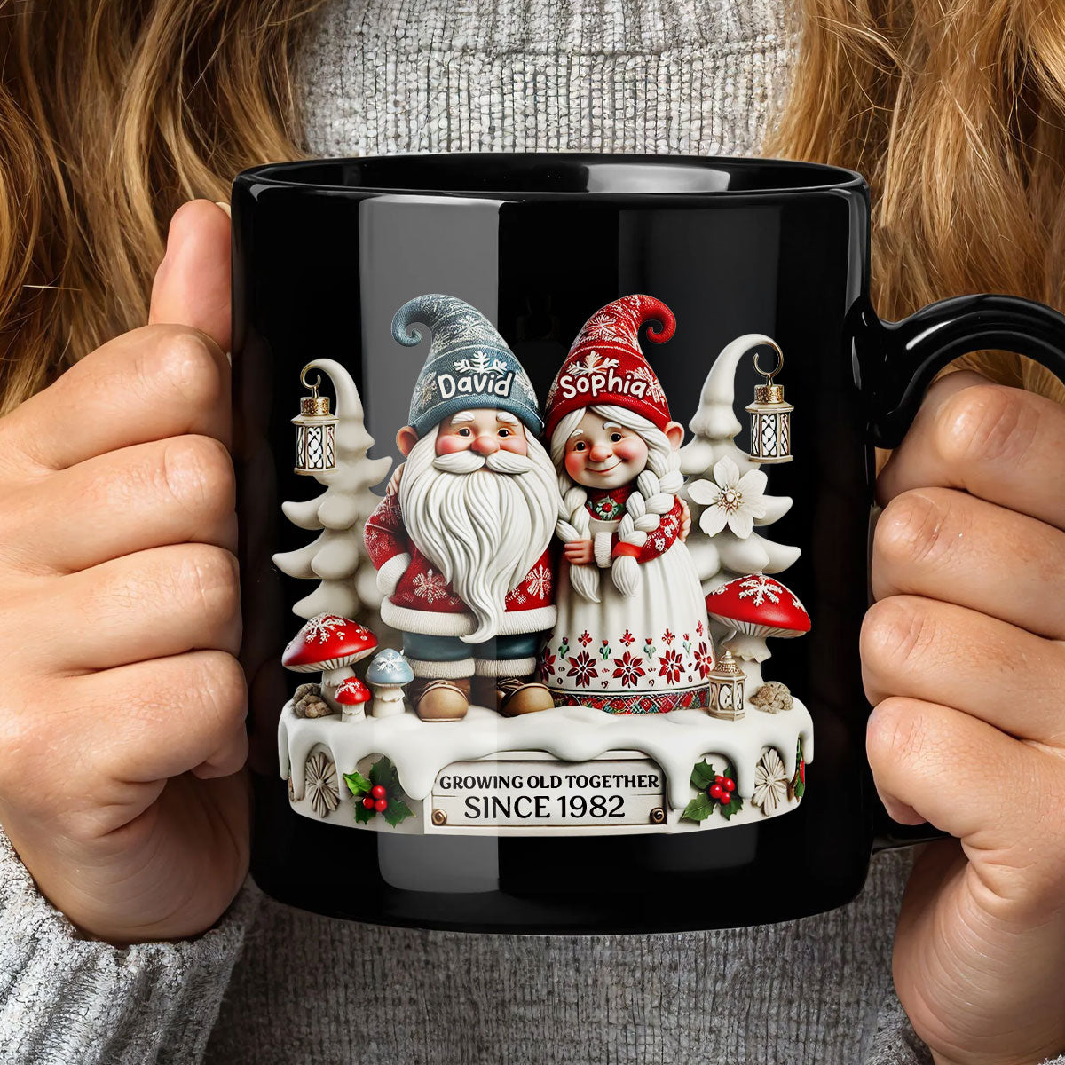 3D Effect Gnome Couple Together Personalized Mug, Heartfelt Gift For Couple, For Him, For Her, Husband, Wife