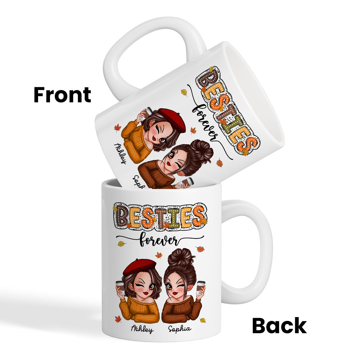 Pretty Besties Sisters Fall Season Pattern Personalized Mug