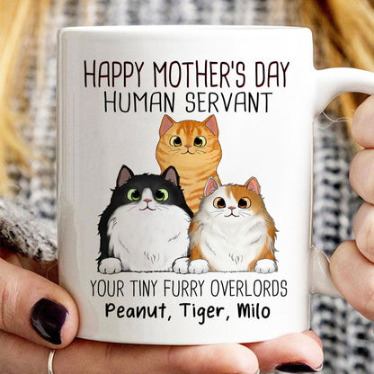 Happy Mother's Day Cat Human Servant Peeking Fluffy Cats Personalized Mug