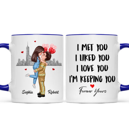 I Met You I Like You Couple Hugging Kissing Gifts by Occupation Gift For Her Gift For Him Firefighter, Nurse, Police Officer Personalized Mug