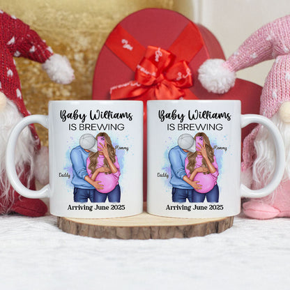 Baby Is Brewing Pregnancy Hugging Couple Personalized Mug Expecting Mom Gift, Expecting Parents Gift, Gift