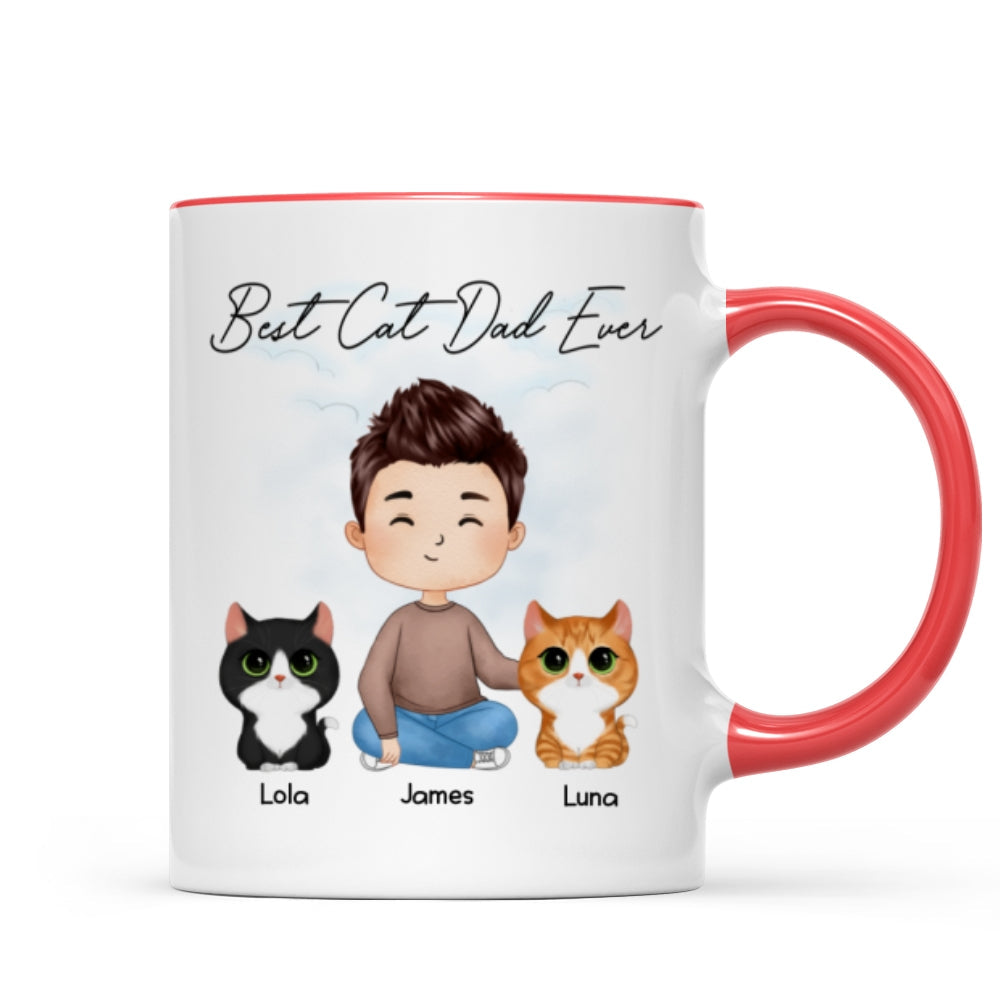 Doll Man Sitting With Cats Watercolor Style Best Cat Dad Ever Personalized Mug