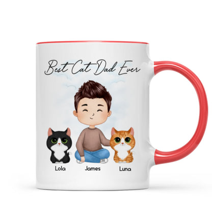 Doll Man Sitting With Cats Watercolor Style Best Cat Dad Ever Personalized Mug