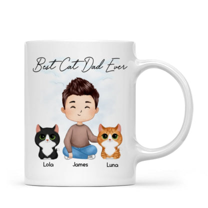 Doll Man Sitting With Cats Watercolor Style Best Cat Dad Ever Personalized Mug