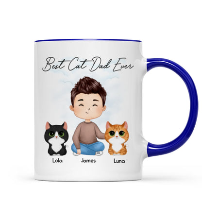 Doll Man Sitting With Cats Watercolor Style Best Cat Dad Ever Personalized Mug