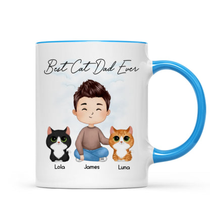 Doll Man Sitting With Cats Watercolor Style Best Cat Dad Ever Personalized Mug