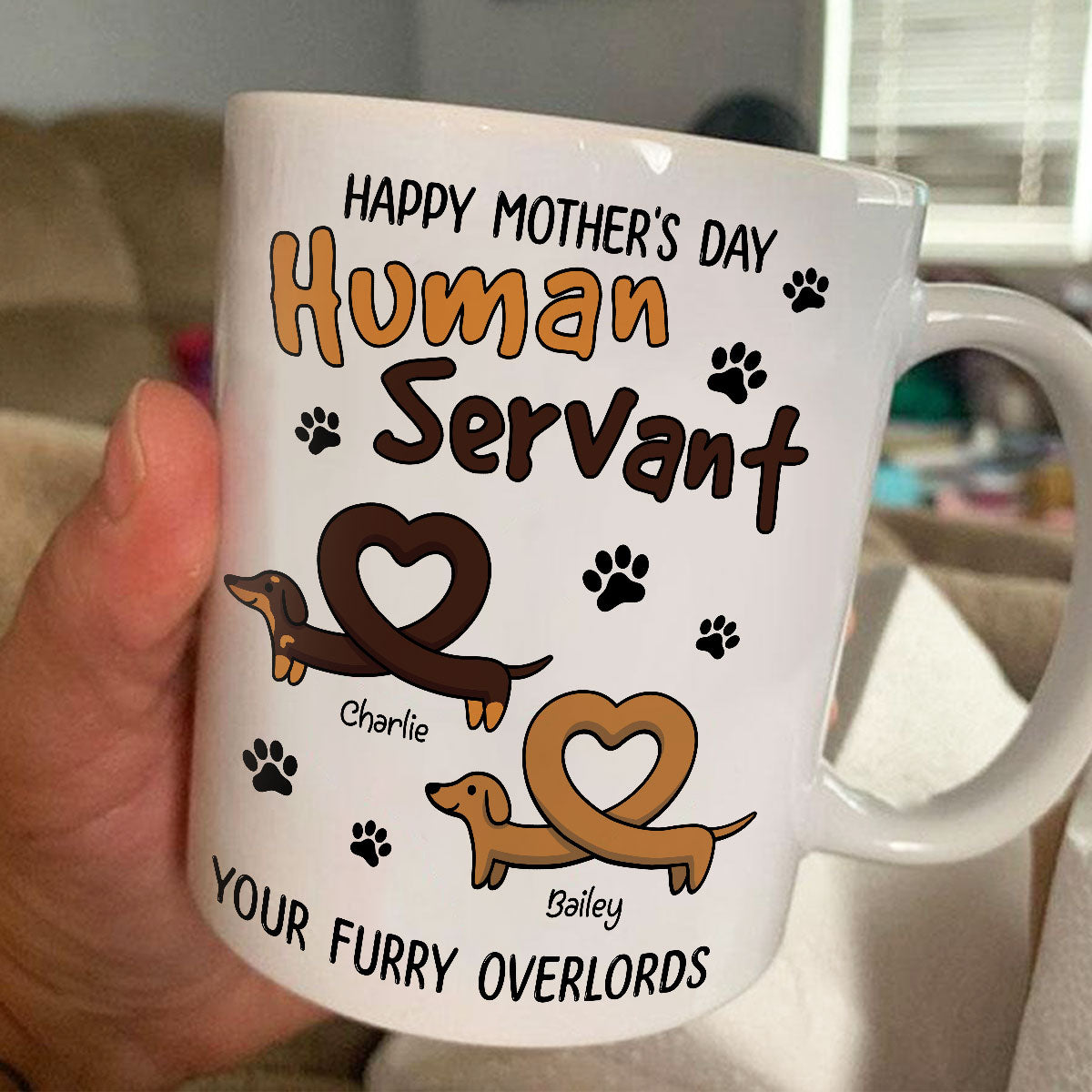 Happy Mother's Day Father's Day Human Servant Dachshund Hearts Personalized Mug