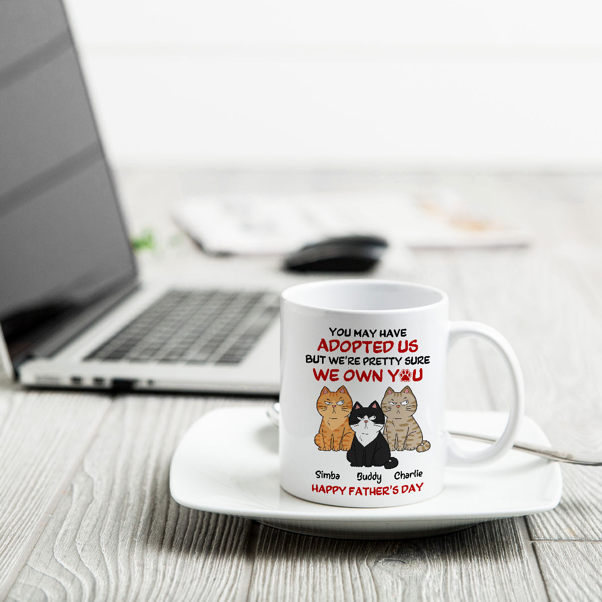 Funny Cute Cats We Own You Personalized Mug, Father's Day Gift For Cat Dad
