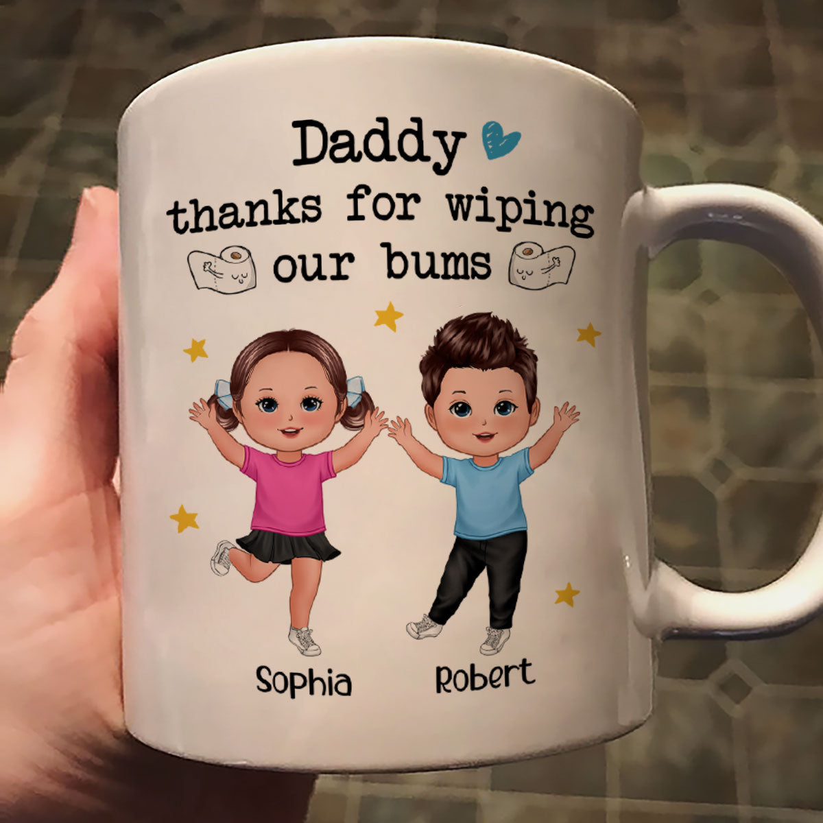 Daddy Thanks For Wiping My Bum Happy Doll Kid Funny Father's Day Gift Personalized Mug