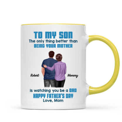 To My Son From Mom Dad Blue Tone Personalized Mug| Heartfelt Father's Day Gift For Son
