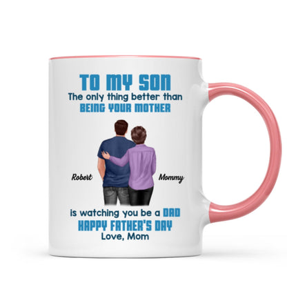 To My Son From Mom Dad Blue Tone Personalized Mug| Heartfelt Father's Day Gift For Son