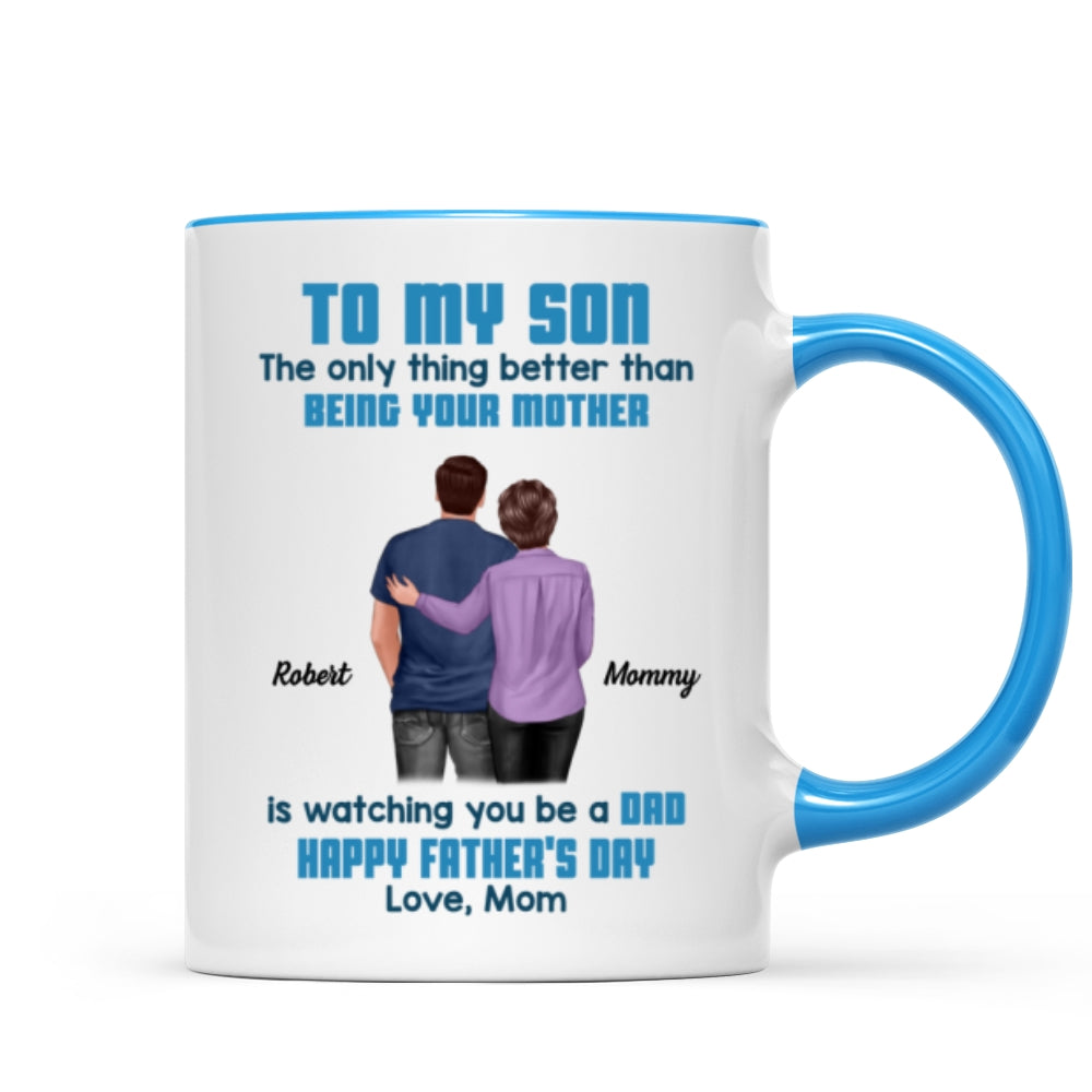 To My Son From Mom Dad Blue Tone Personalized Mug| Heartfelt Father's Day Gift For Son