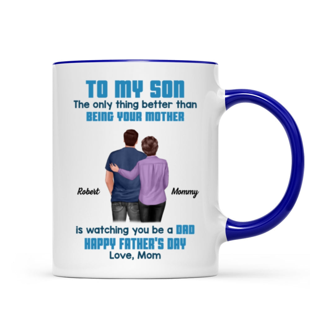 To My Son From Mom Dad Blue Tone Personalized Mug| Heartfelt Father's Day Gift For Son