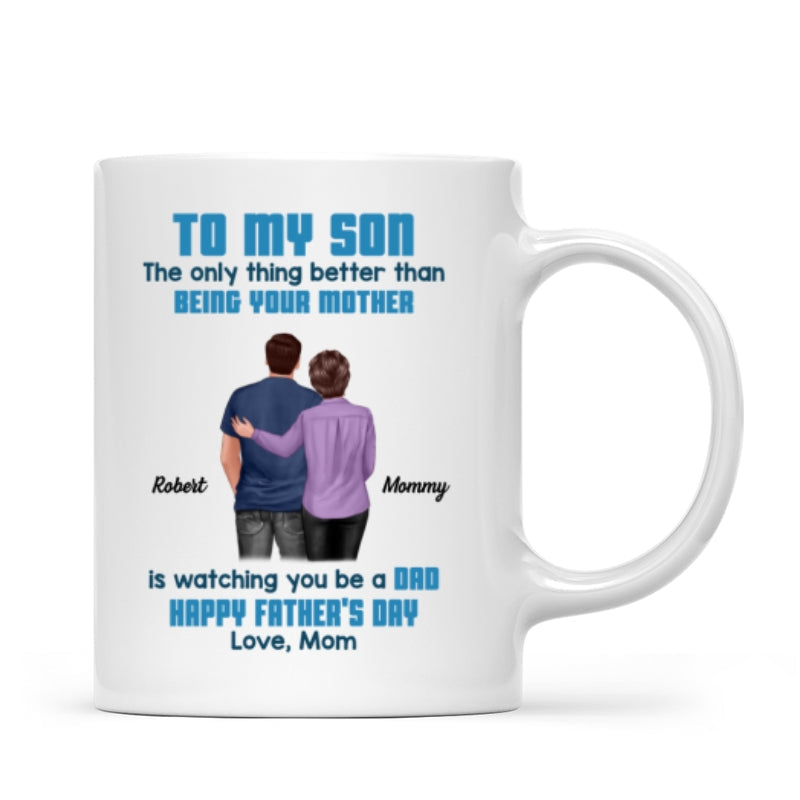 To My Son From Mom Dad Blue Tone Personalized Mug| Heartfelt Father's Day Gift For Son