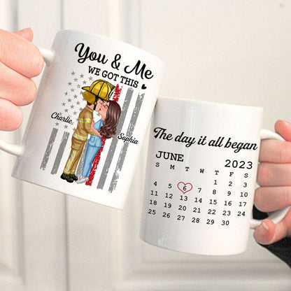 You & Me We Got This Hero Couple Kissing Anniversary Calendar Keepsake Personalized Mug