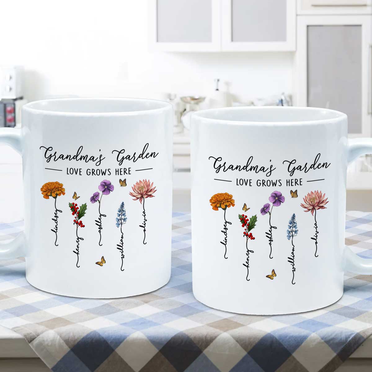 Grandma's Garden Love Grows Here Beautiful Birth Month Flower Gift For Grandma Mom Personalized Mug