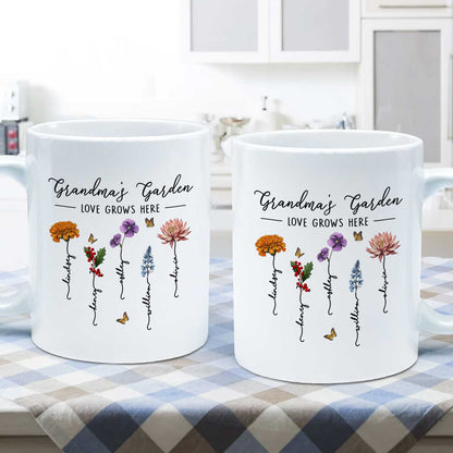 Grandma's Garden Love Grows Here Beautiful Birth Month Flower Gift For Grandma Mom Personalized Mug