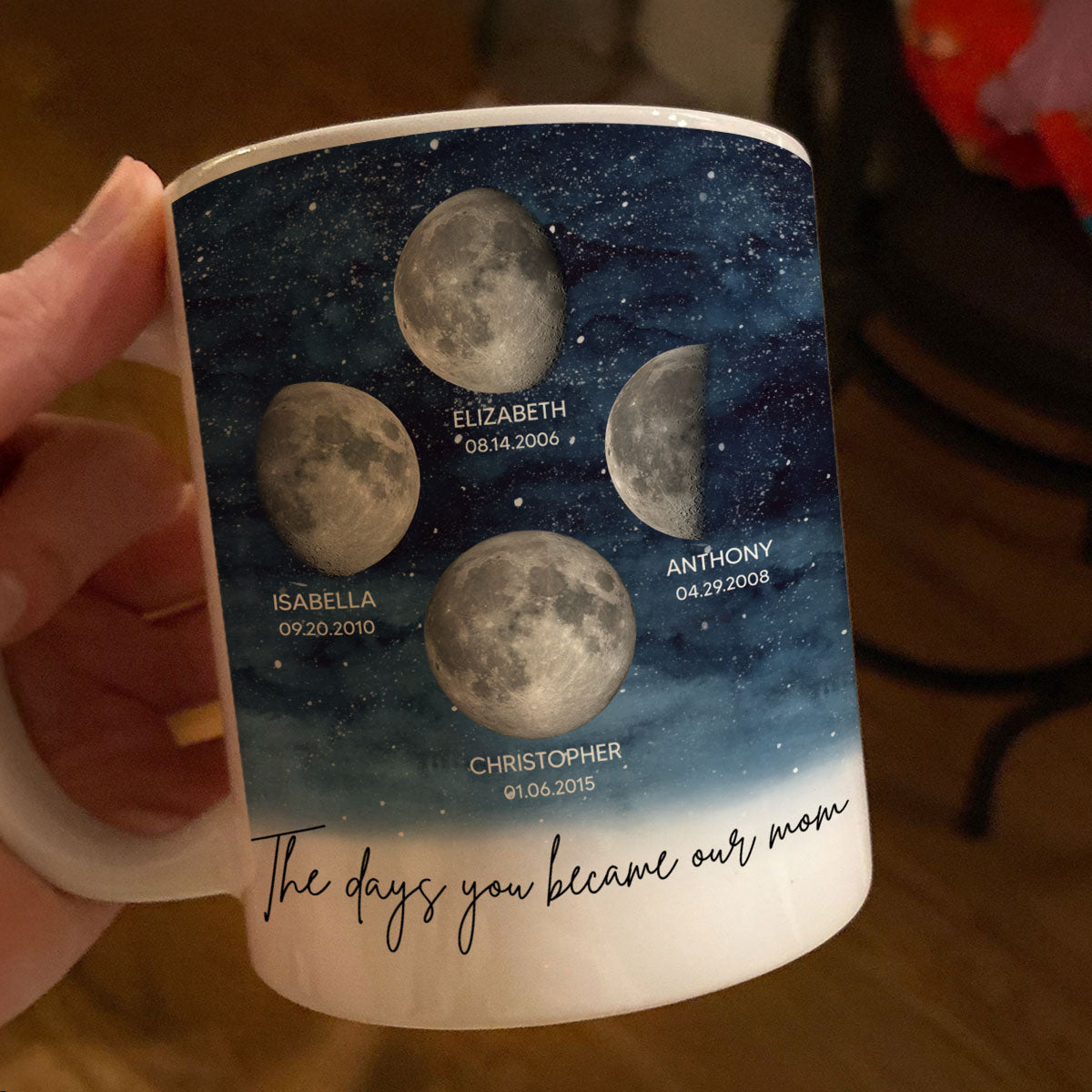 Starry Night Custom Birth Moon Phase The Day You Became Mom Personalized Mug, Gift