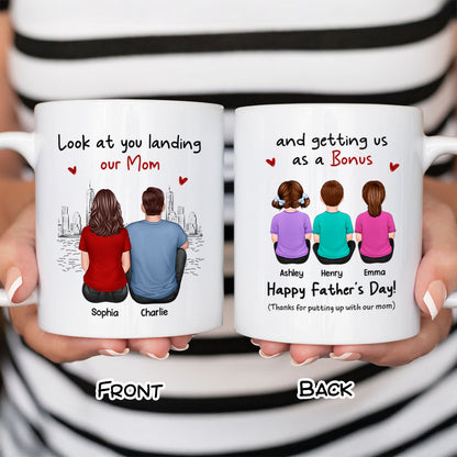 To Our Bonus Dad Funny Gift Personalized Mug, Gift For Bonus Dad