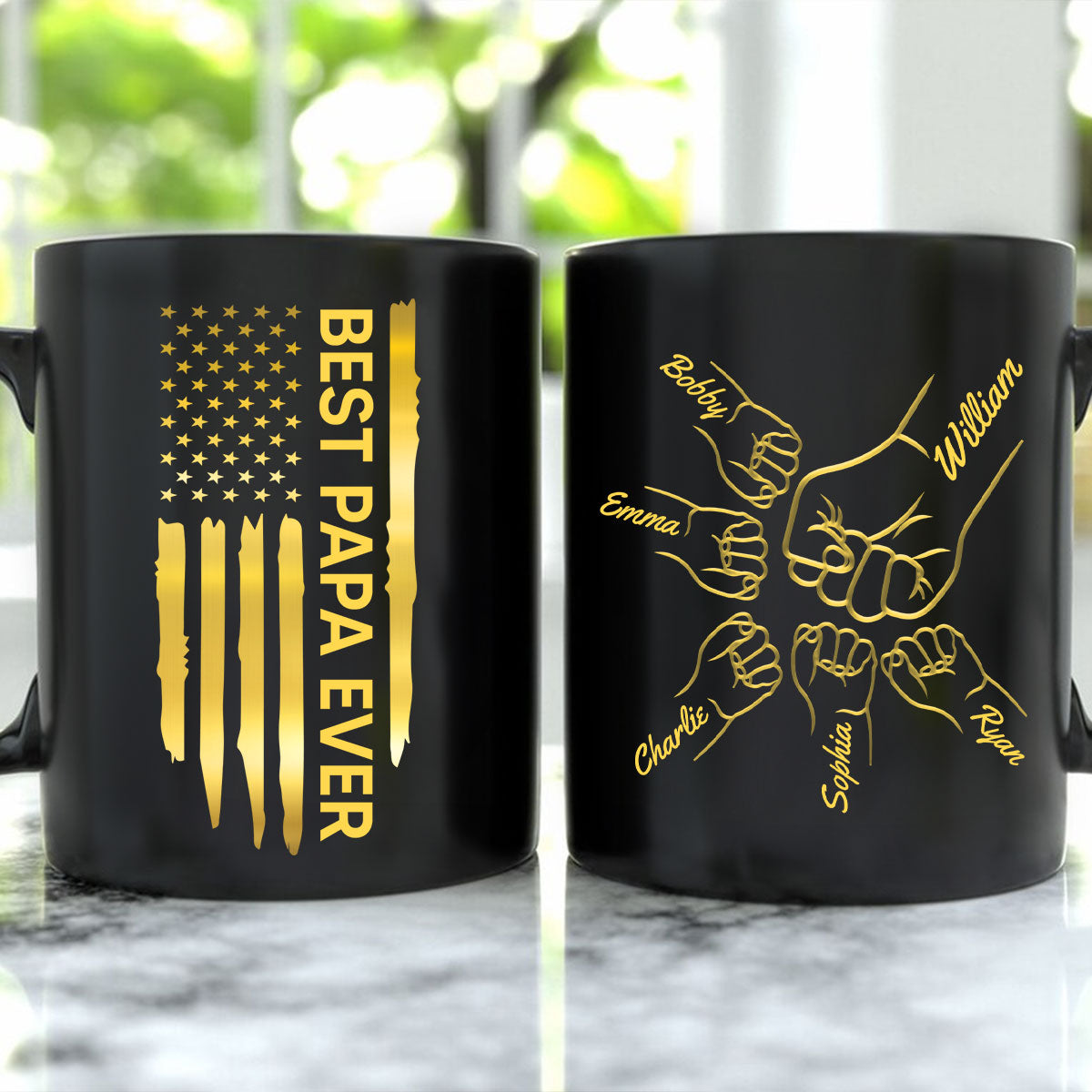 Best Dad Papa Ever Fist Bump Outline Nation Flag Father's Day Gift For Husband Father Figures Personalized Black Mug