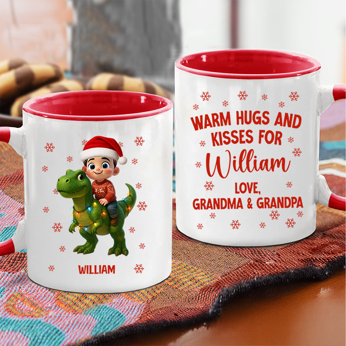 Cute Kid With Dinosaur Christmas Personalized Mug