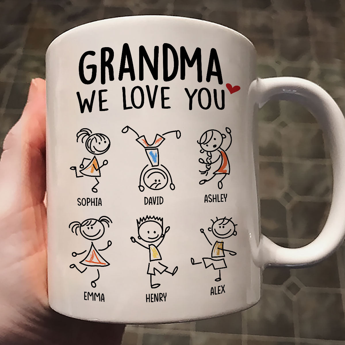 Drawing Kids We Love You Gift For Dad Mom Grandma Grandpa Personalized Mug