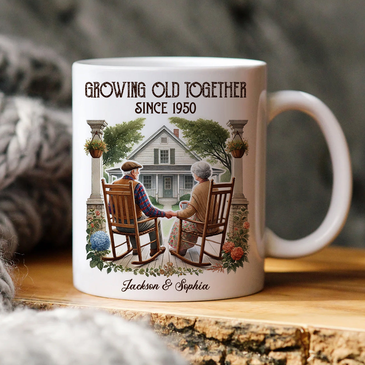 Couple Sitting On The Porch Growing Old Together Since Personalized Mug, Heartfelt Gift For Couple, For Him, For Her, Husband, Wife