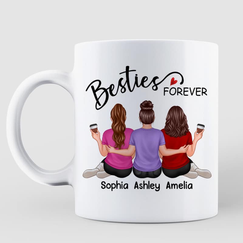Embracing Back View Besties Sisters Forever Personalized Mug
