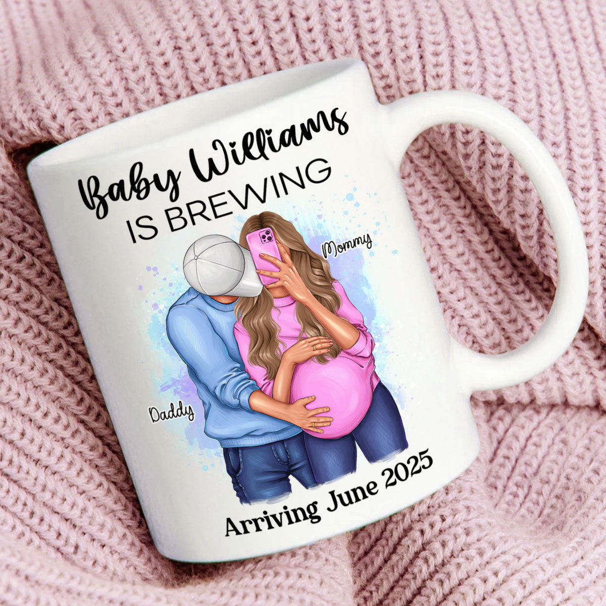 Baby Is Brewing Pregnancy Hugging Couple Personalized Mug Expecting Mom Gift, Expecting Parents Gift, Gift