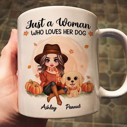 Fall Season Doll Woman And Watercolor Cute Dogs In Pumpkin Patch Personalized Mug