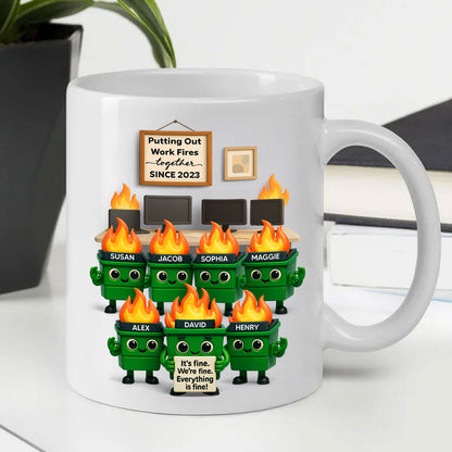Funny Dumpster Fire Office Chaos - Personalized Mug - Funny Christmas Gift, White Elephant Gift for Coworkers