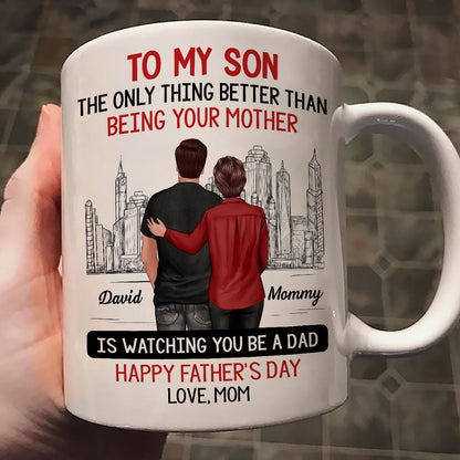 Skyline To My Son From Mom Happy Father's Day Personalized Mug