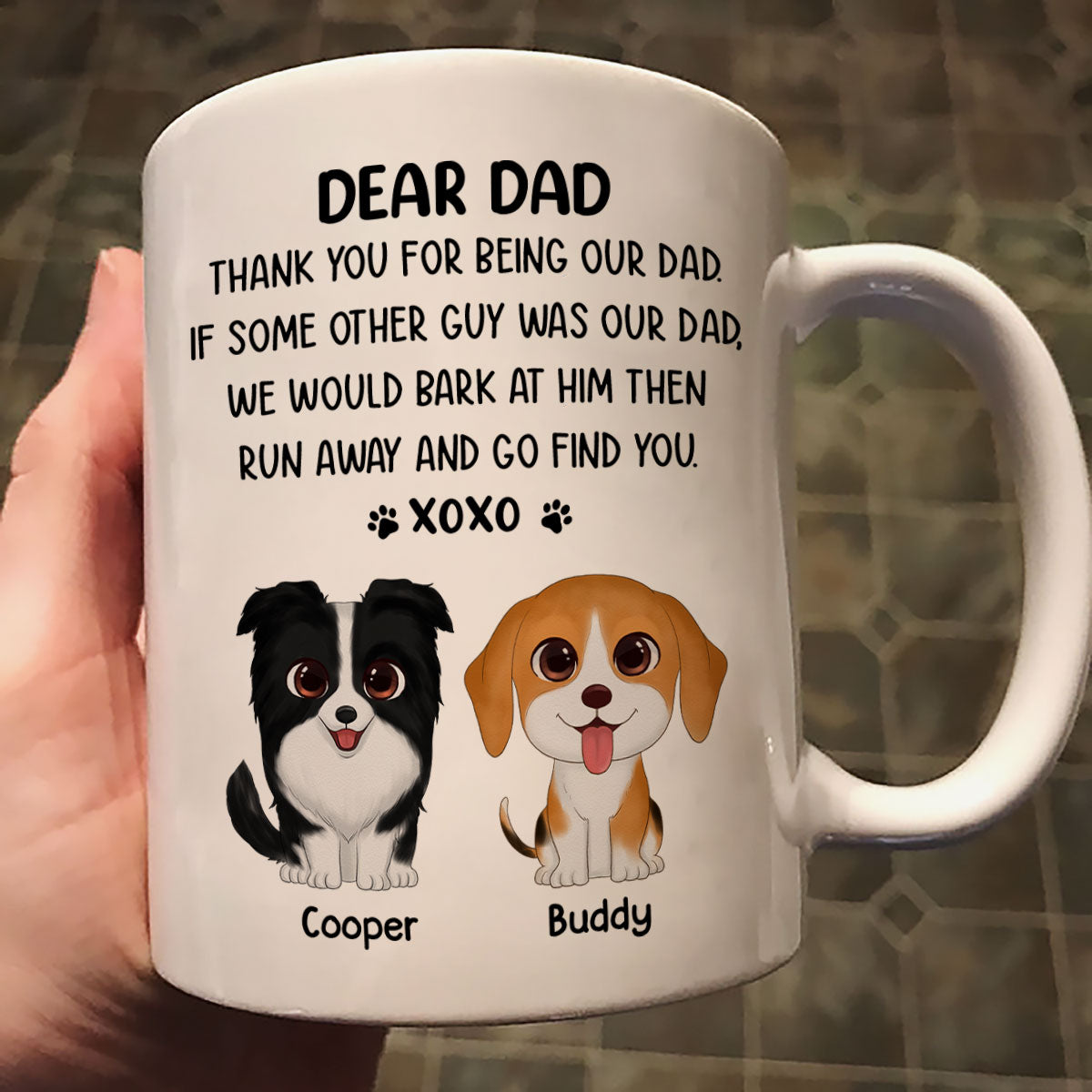 Watercolor Cute Dogs Dear Dog Dad Thank You XOXO Personalized Mug