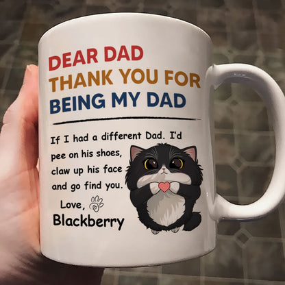 Thank You For Being My Cat Dad Mom Cute Cartoon Cats Looking Up Personalized Mug