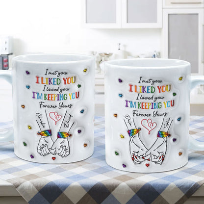 LGBT Couple Hands Pinky Promise Personalized 3D Inflated Effect Printed Mug