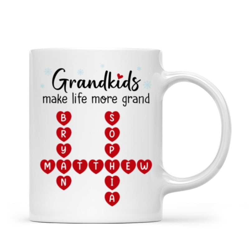 Grandkids Make Life Grand Crossword Puzzle Art Christmas Gift For Grandma Personalized Mug