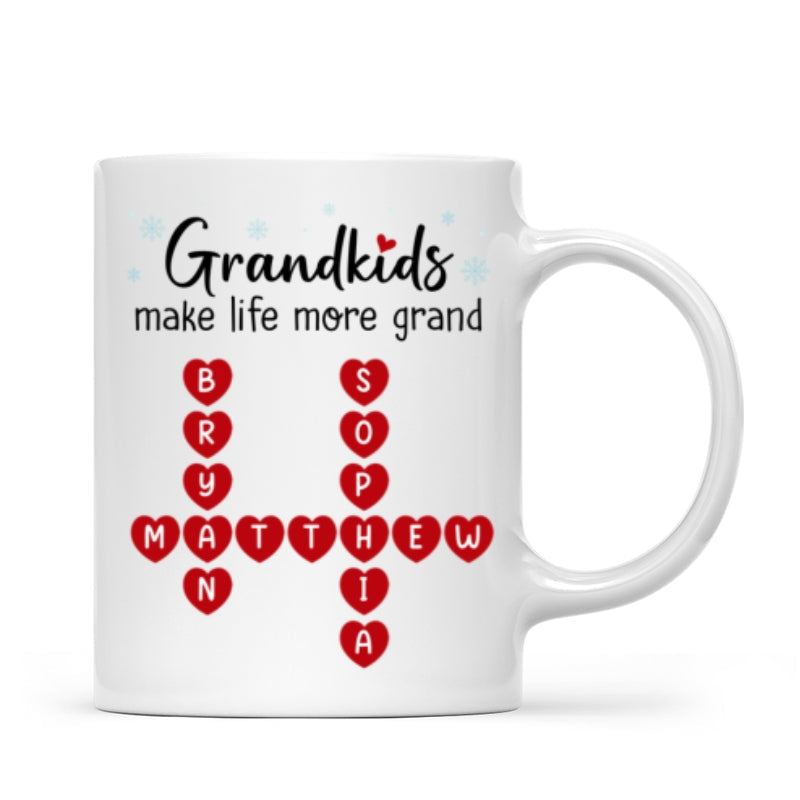 Grandkids Make Life Grand Crossword Puzzle Art Christmas Gift For Grandma Personalized Mug