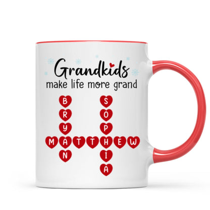 Grandkids Make Life Grand Crossword Puzzle Art Christmas Gift For Grandma Personalized Mug