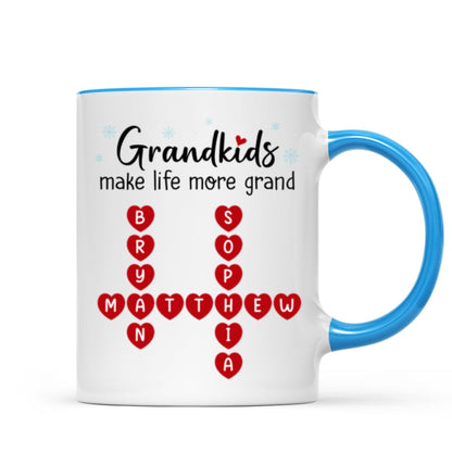 Grandkids Make Life Grand Crossword Puzzle Art Christmas Gift For Grandma Personalized Mug