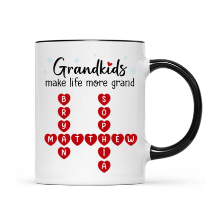 Grandkids Make Life Grand Crossword Puzzle Art Christmas Gift For Grandma Personalized Mug