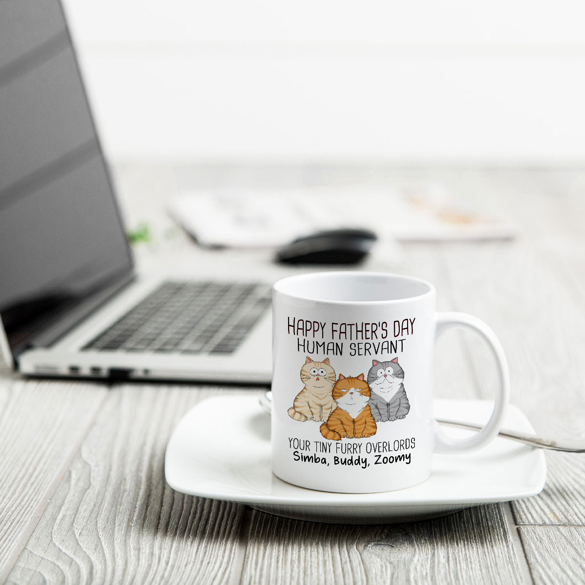 Happy Father's Day Human Servant From Your Tiny Furry Overlord, Personalized Mug, Gift For Cat Dad
